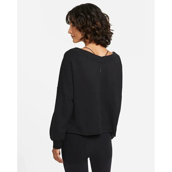 Nike Yoga Luxe Top Womens L Black Fleece V Neck Modal Blend Long Sleeve Cropped - Picture 13 of 14